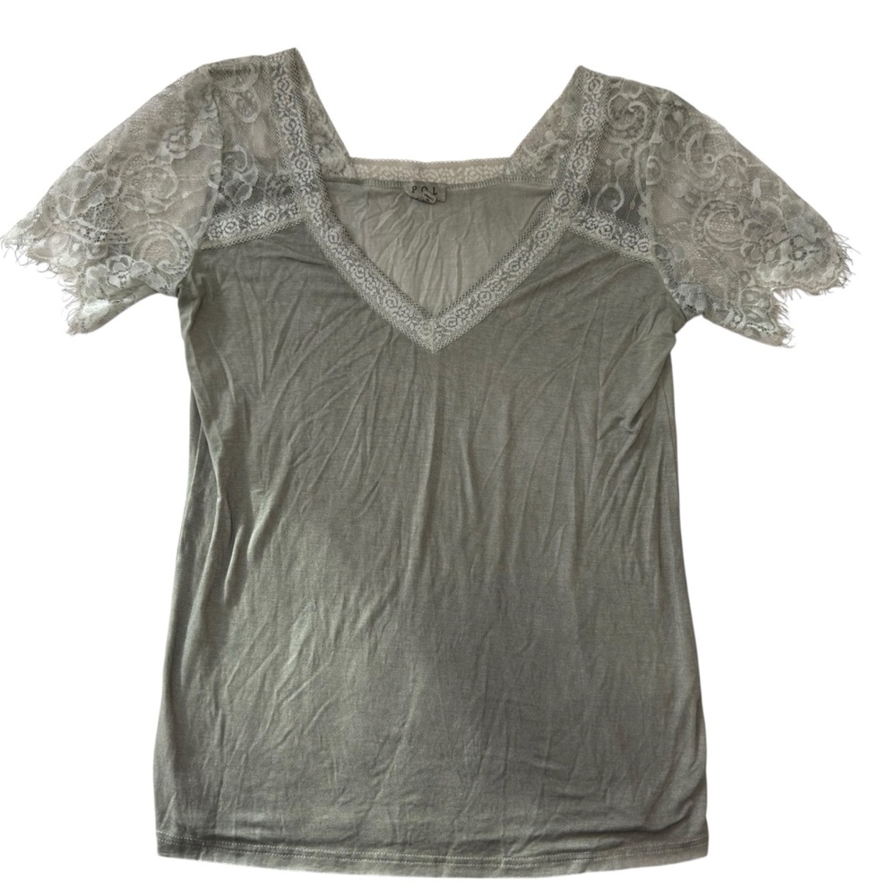 POL Lace Sleeve Sage Green Blouse Size M